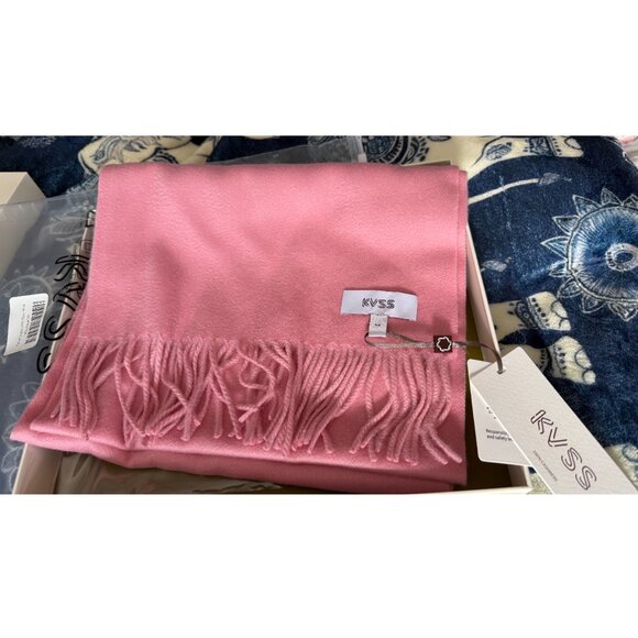 KVSS Pink 100% Pure Cashmere Lightweight Soft Fringed Scarf NEW w/Gift Box! - Picture 5 of 7